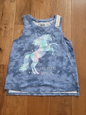 Girls' Blue Tie-Dye Unicorn Tank Top - Find Your Magic Sz 10/12